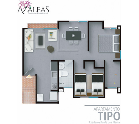 Proyectos de apartamentos en Facatativá, plano de apartamento proyecto Azaleas